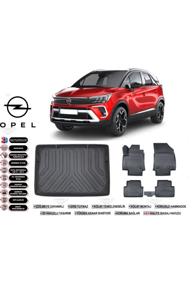 Opel Crossland 2019 Model Üst Bagaj Havuzu Araca Özel Siyah Havuzlu Paspas Takımı Sett