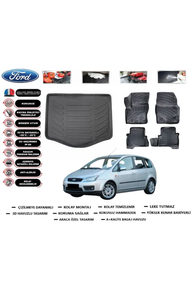Ford C-Max 2009 Model Bagaj Havuzu Araca Özel Paspas Takımı Flex