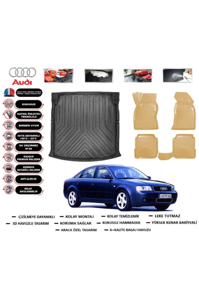 Audi A6 1999 Model Bagaj Havuzu(paspası)+Araca Özel Bej Paspas Takımı Flex