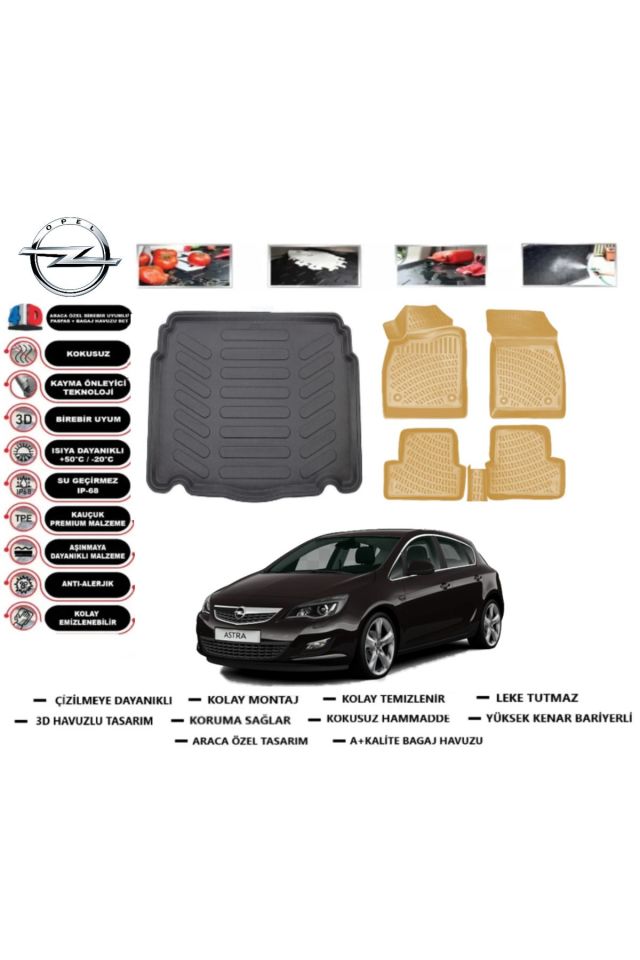 Opel Astra J HB 2009 Model Bagaj Havuzu(paspası)+Araca Özel Bej Paspas Takımı Flex