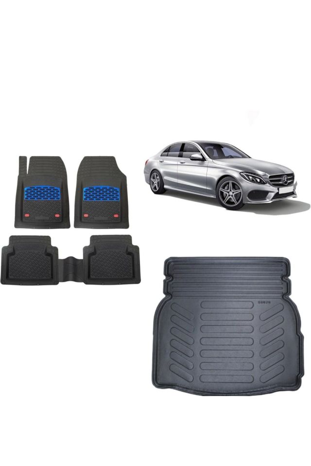 Mercedes C Serisi W205 2019 Model Rampalı 3D Bagaj Havuzu+3D Havuzlu Safir Mavi Kromluu Paspas