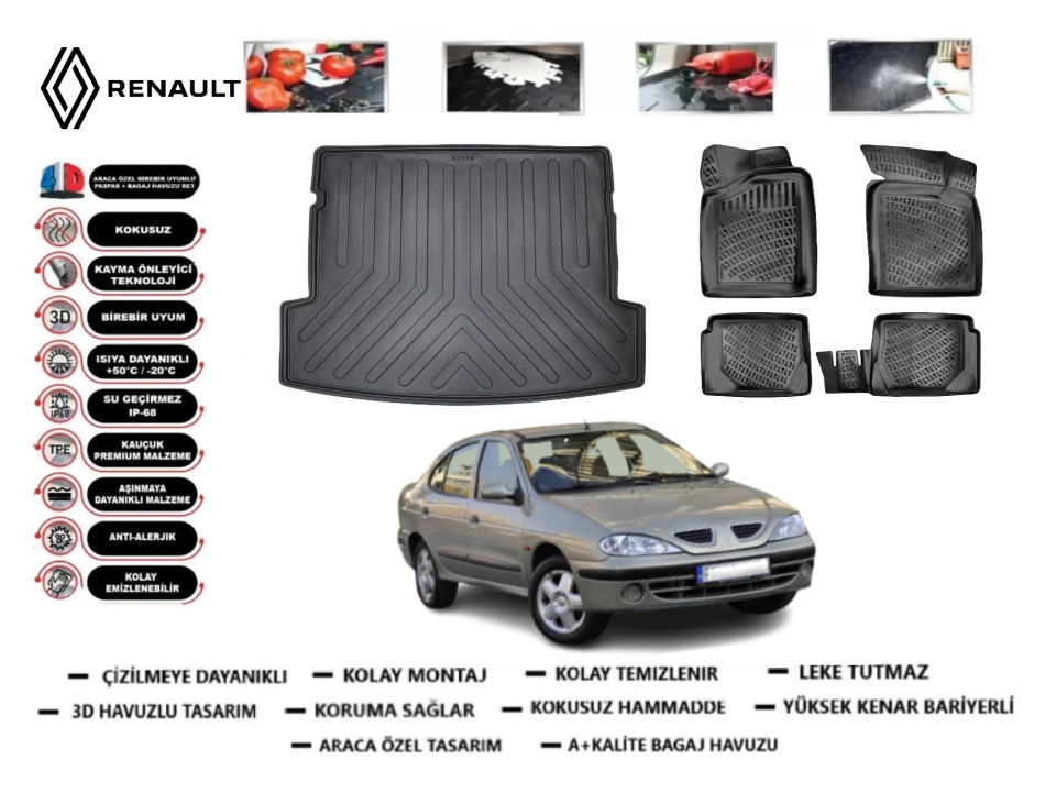 Renault Megane 1 1995-2002 3D Bagaj Havuzu+3D Araca Özel Paspas Takımı