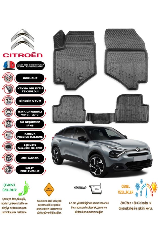 Citroen C4 2021 Model 4D Araca Özel Havuzlu Paspas Takımı
