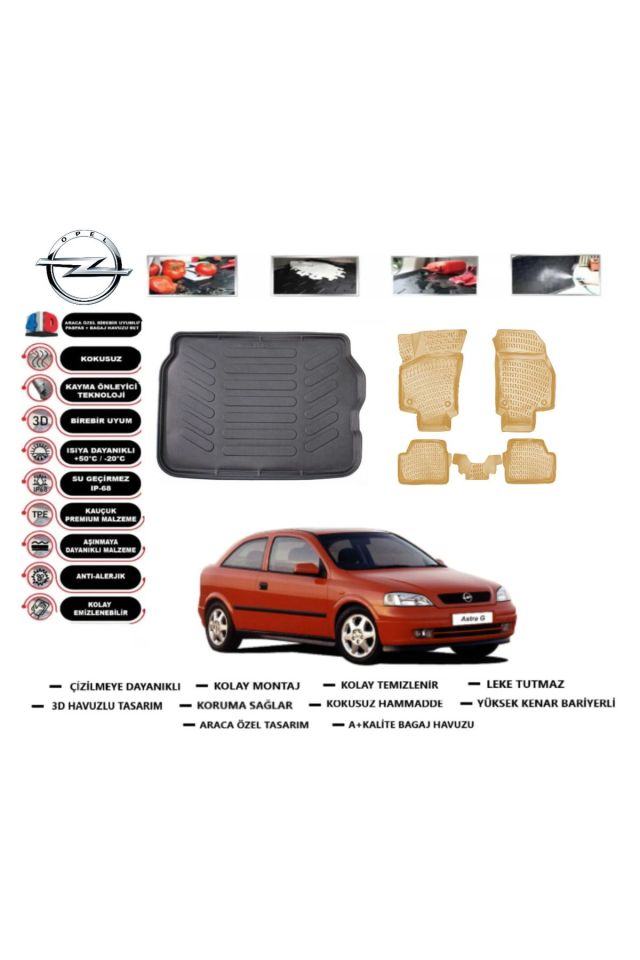 Opel Astra G HB 2000 Model Bagaj Havuzu+Araca Özel Bej Paspas Takımı Flex