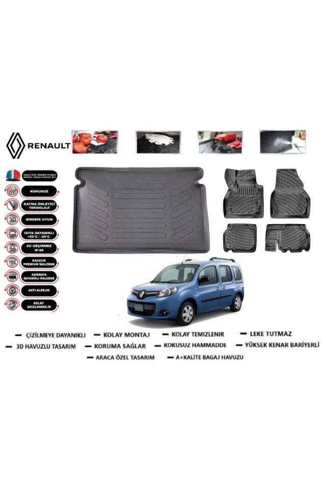 Renault Kangoo 2015 Model Bagaj Havuzu Araca Özel Paspas Takımı Prrox