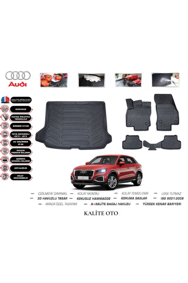 Audi Q2 2018 Model 3D Bagaj Havuzu+4D Havuzlu Paspas Seti