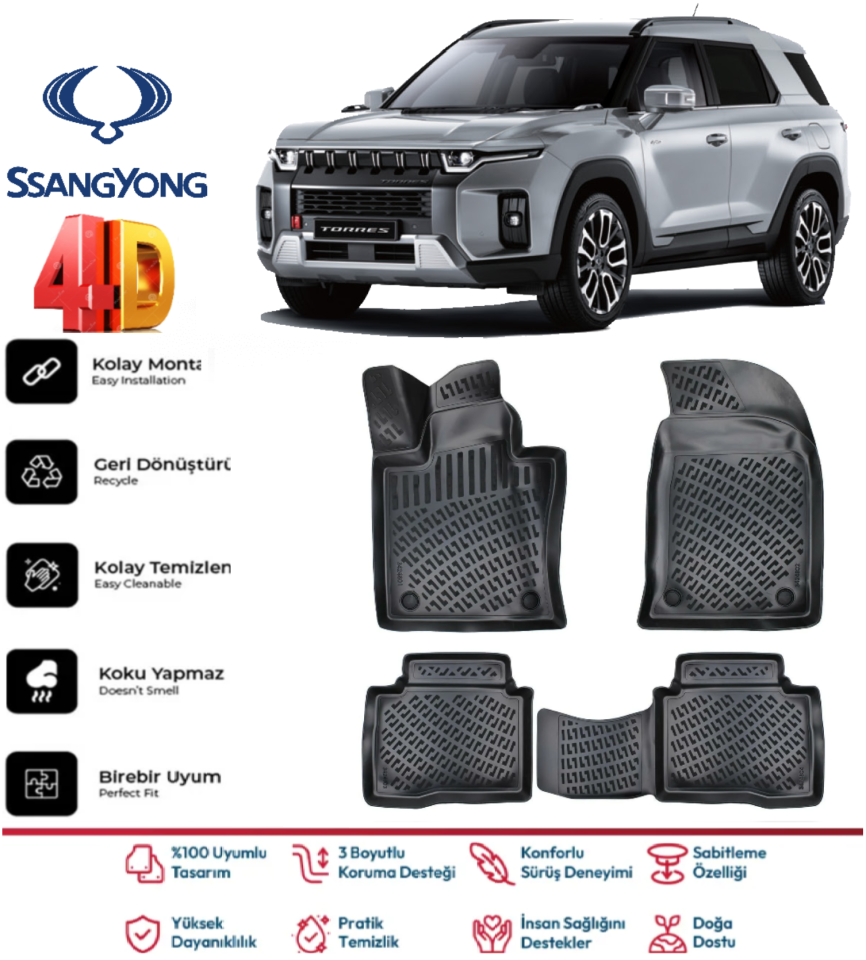 Ssangyong Torres 2023 Ve Sonrası 4D Havuzlu Paspas Takımı