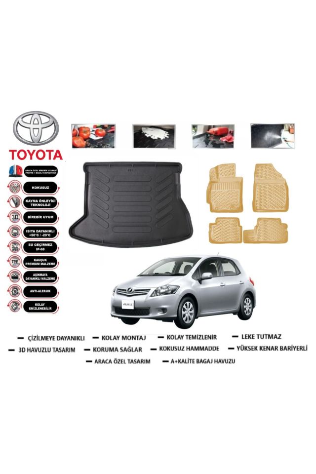 Toyota Auris 2008 Model Bagaj Havuzu(paspası)+Araca Özel Bej Paspas Takımı Flex