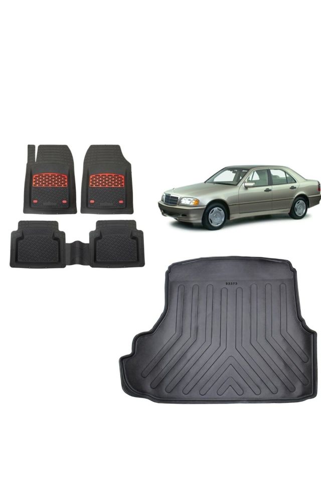 Mercedes C Seri W202 1998 Model Bagaj Havuzu+3D Havuzlu Safirr Kırmızı Kromlu Paspas