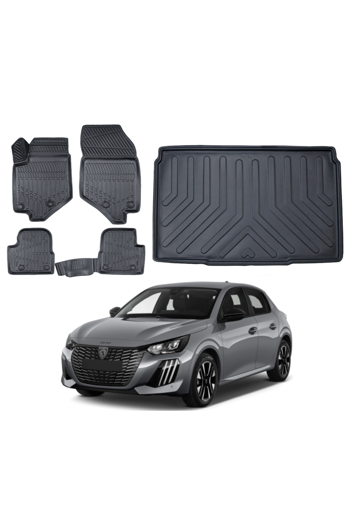 Peugeot 208 2020 Sonrası 3D Bagaj Havuzu+3D Araca Özel Paspas Takımı