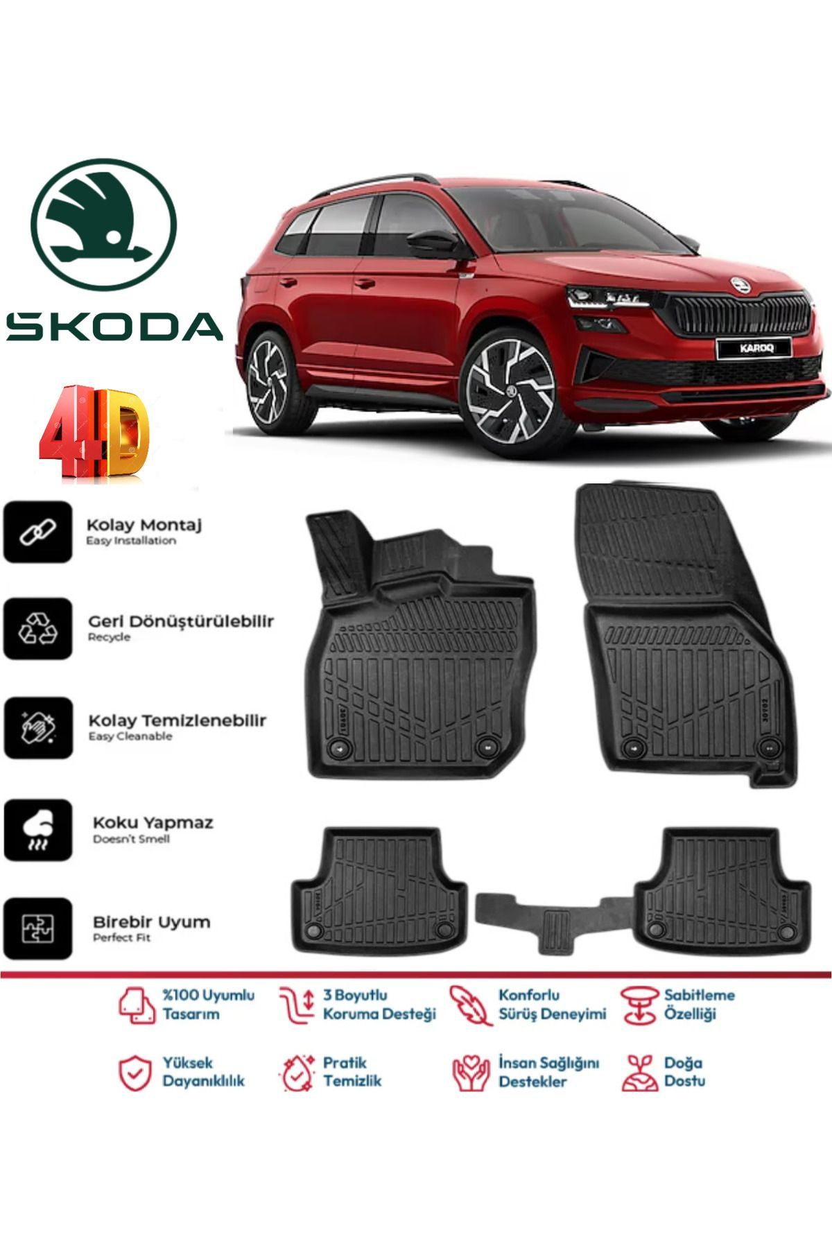 Skoda Karoq 2023 Model 4D Havuzlu Paspas