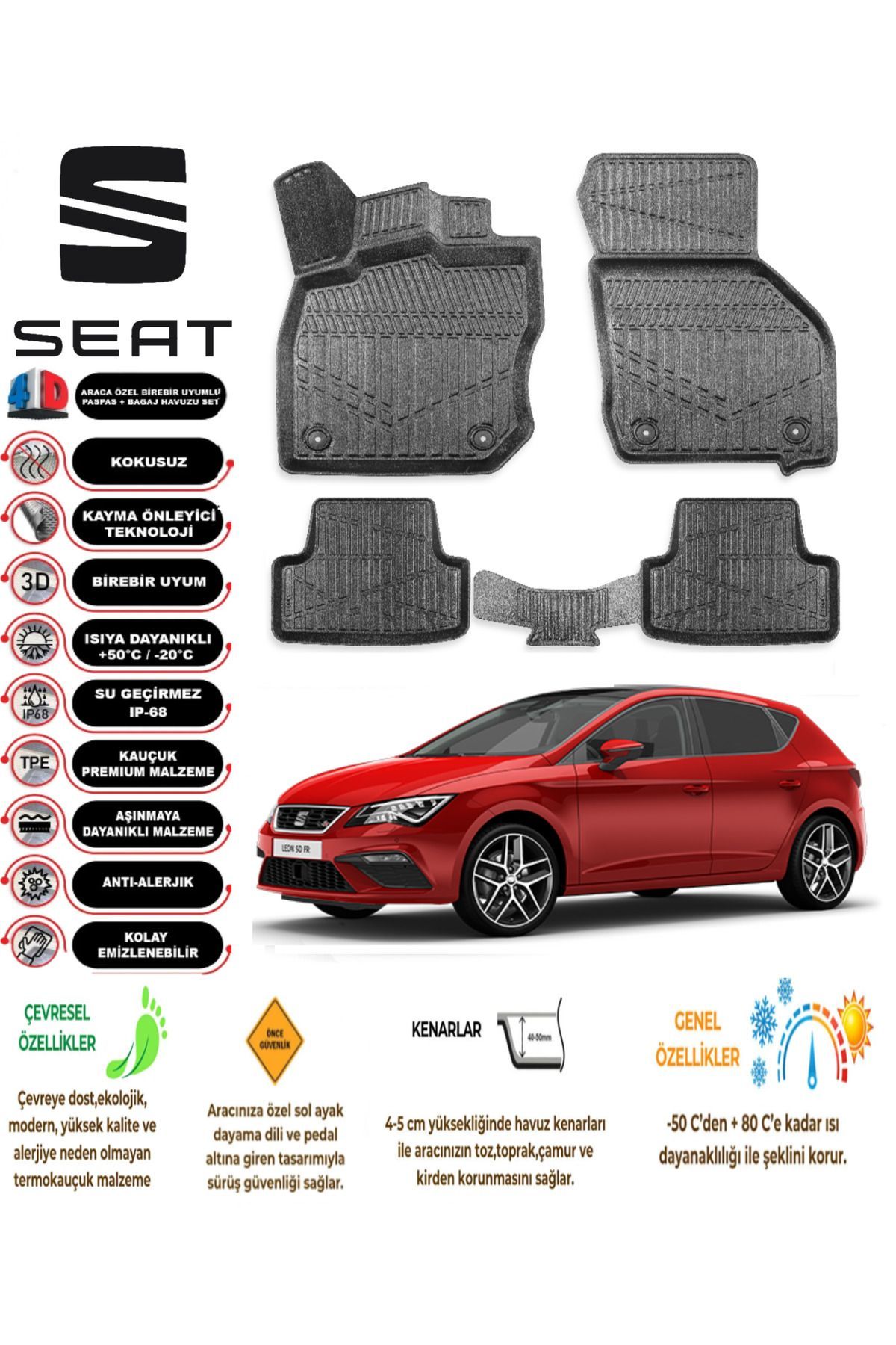 Seat Leon 2016 Model 4D Araca Özel Havuzlu Paspas Takımı