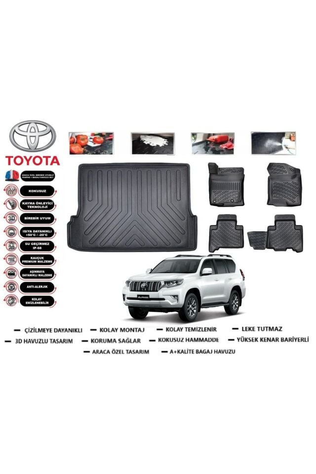 Toyota Land Cruiser Prado J150 2015 Model Bagaj Havuzu Araca Özel Paspas Takımı kauçuk