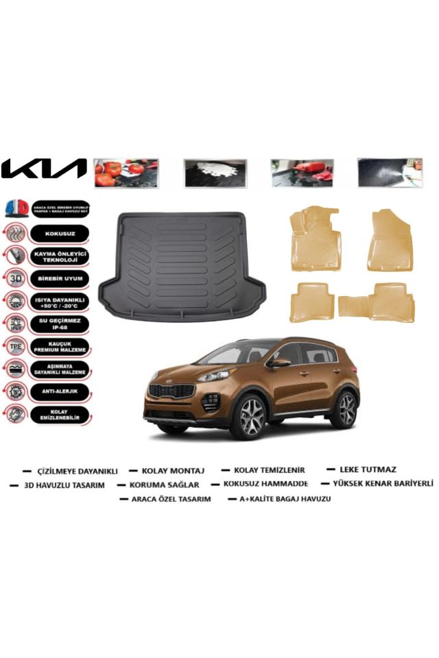 Kia Sportage 2021 Model Bagaj Havuzu+Araca Özel Bej Paspas Takımı Flex