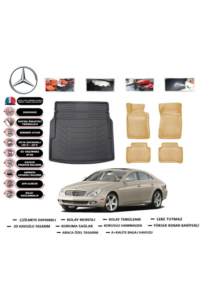 Mercedes CLS C219 2009 Model Bagaj Havuzu+Araca Özel Bej Paspas Takımı Flex