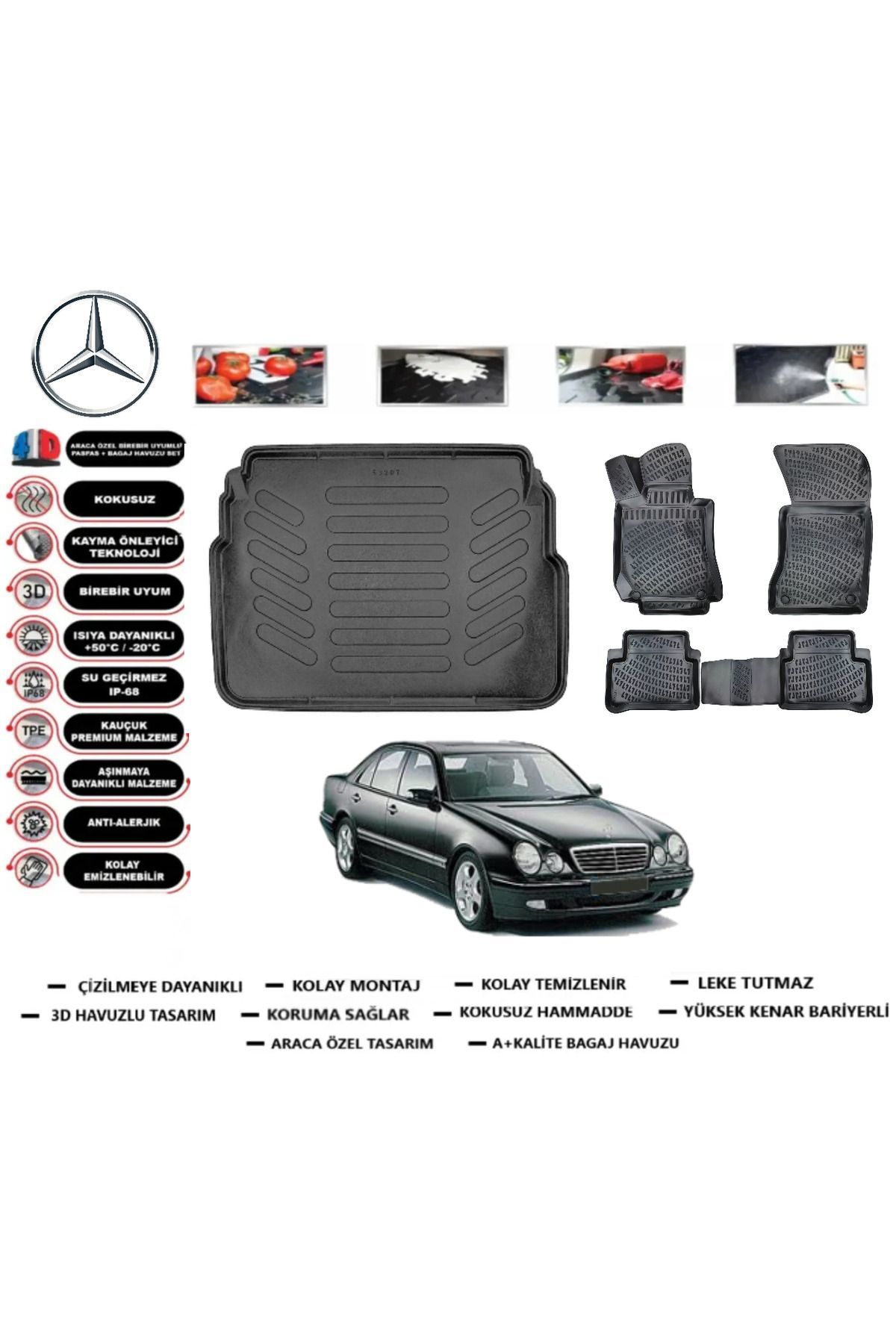 Mercedes E serisi W 210 1998 Model Bagaj Havuzu Araca Özel Paspas Takımı Prrox