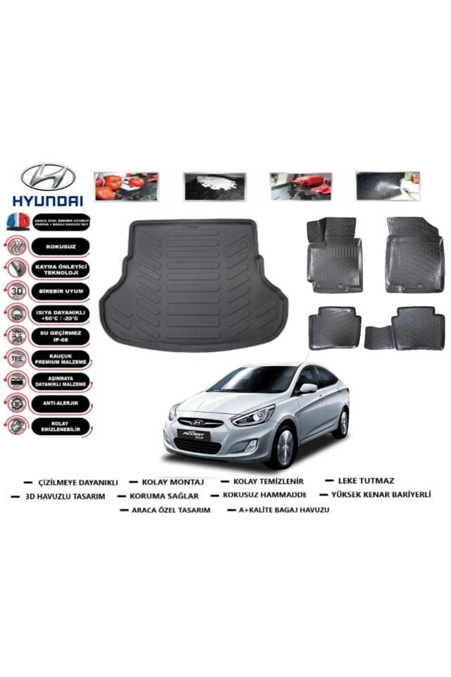 Hyundai Accent Blue 2016 Model Bagaj Havuzu Araca Özel Paspas Takımı Flex