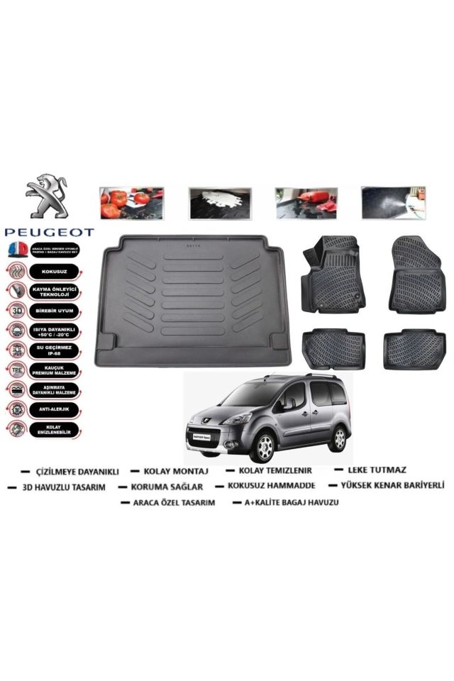 Peugeot Parter Tepe 2014 Model Bagaj Havuzu Araca Özel Paspas Takımı Prrox