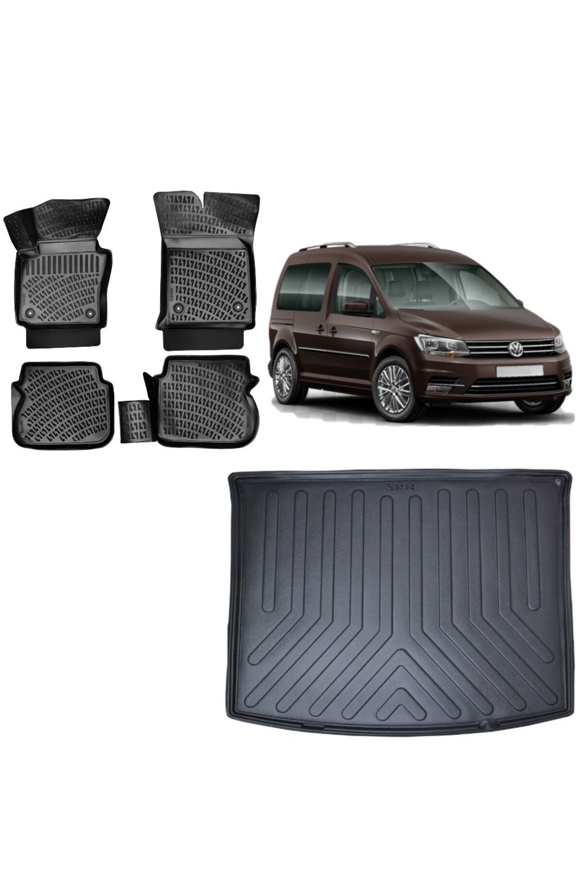 Volkswagen Caddy 2016 Model 3D Bagaj Havuzu+3D Havuzlu Araca Özel Paspas Takımı