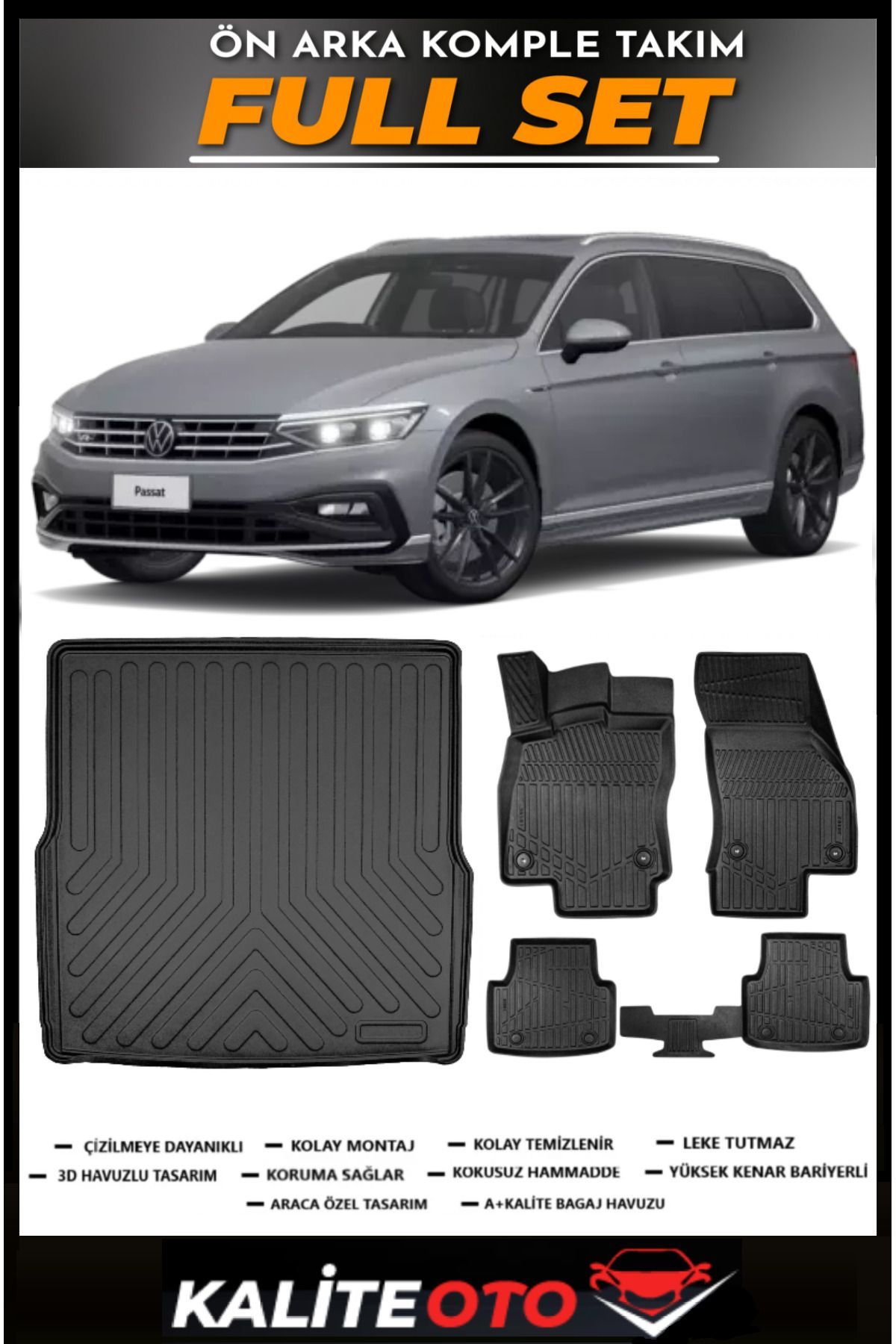 Volkswagen Passat B8 Stw Bagaj Havuzu+4.5D Havuzlu Paspas Seti 2021 Model