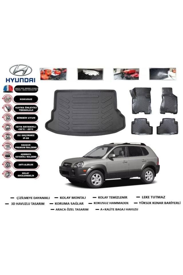 Hyundai Tucson 2005 Model Bagaj Havuzu Araca Özel Paspas Takımı kauçuk