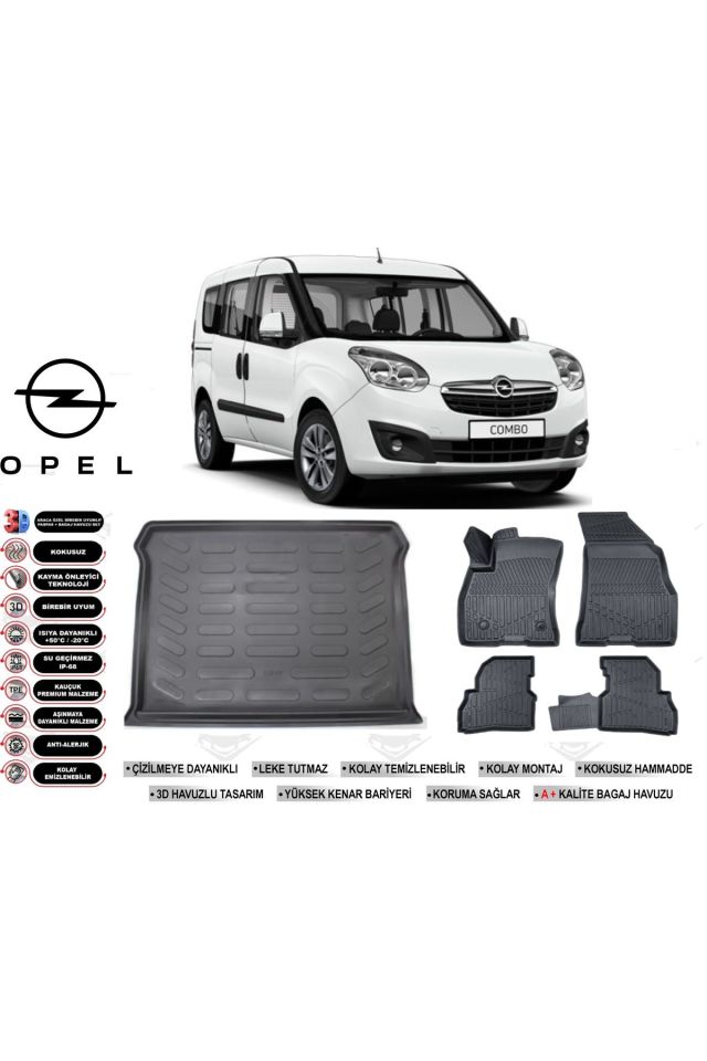 Opel Combo 2014 Model Bagaj Havuzu Araca Özel Siyah Havuzlu Paspas Takımı Sett