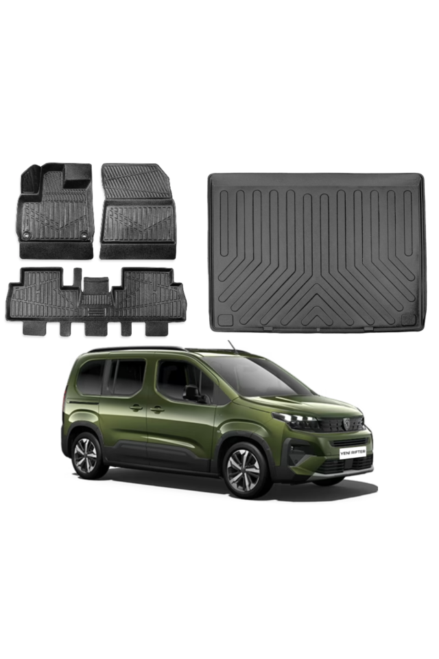 Peugeot Rifter 2019 Sonrası 3D Bagaj Havuzu+3D Araca Özel Paspas Takımı
