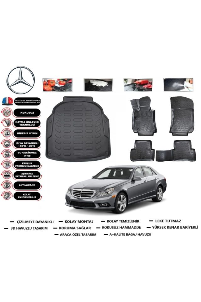 Mercedes E Serisi W212 2012 Model Plastik Setli Bagaj Havuzu Araca Özel Paspas Takımı Prrox