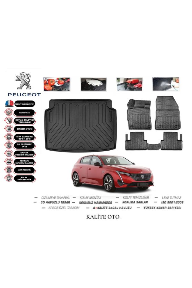 Peugeot 308 2022 Model 3D Bagaj Havuzu+4D Havuzlu Paspas Setii