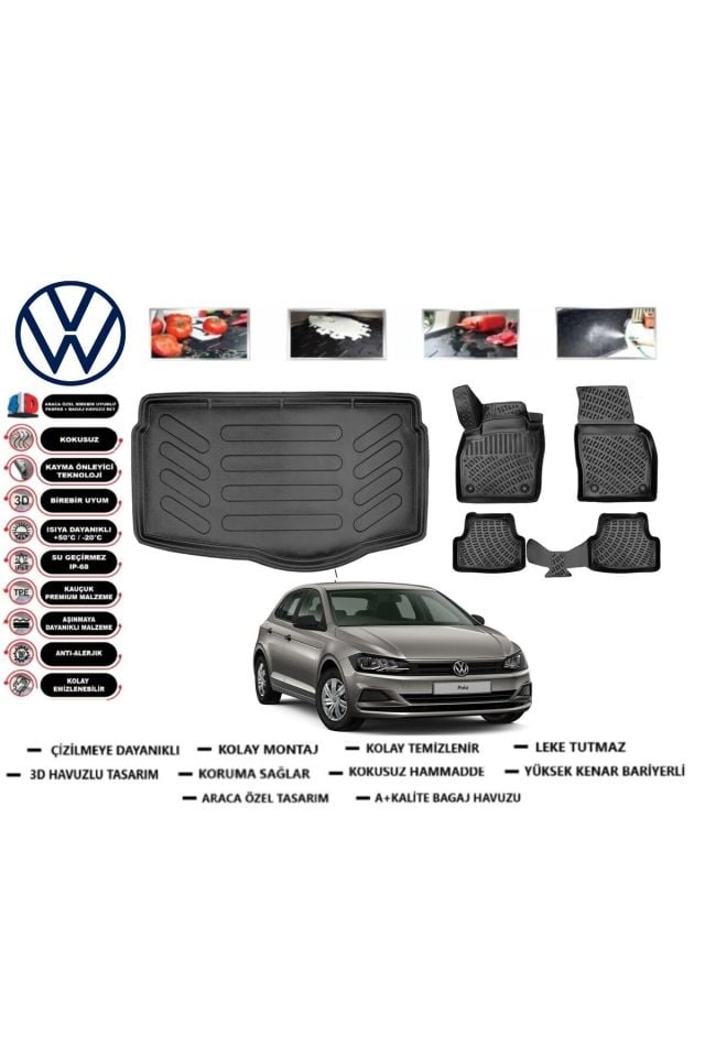 Volkswagen Polo 2020 Model Alt Bagaj Havuzu Araca Özel Paspas Takımı Prrox