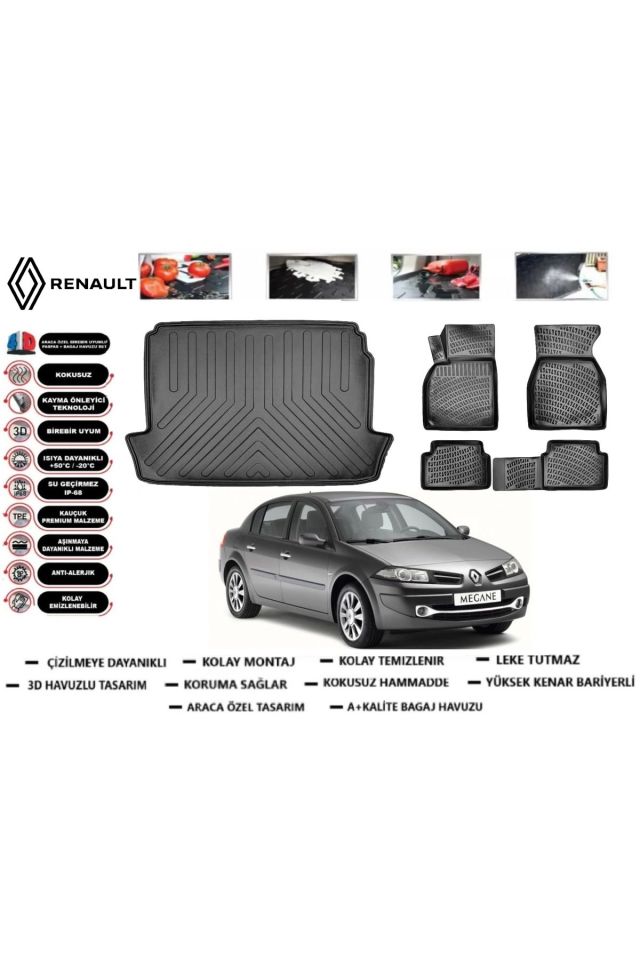 Renault Megane 2 Sedan 2005 Model Bagaj Havuzu Araca Özel Paspas Takımı Prrox