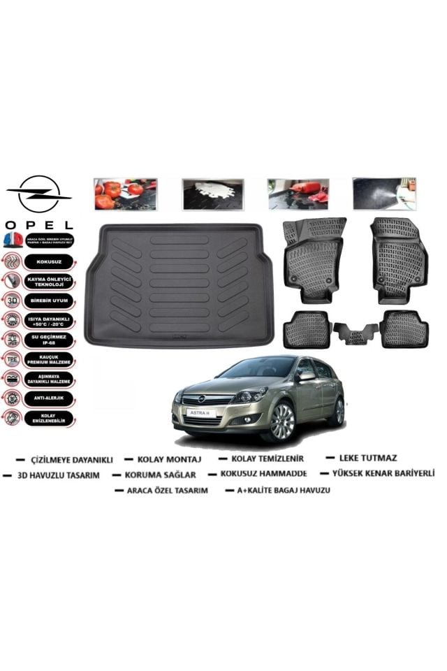 Opel Astra H HB 2010 Model Bagaj Havuzu Araca Özel Paspas Takımı Prrox
