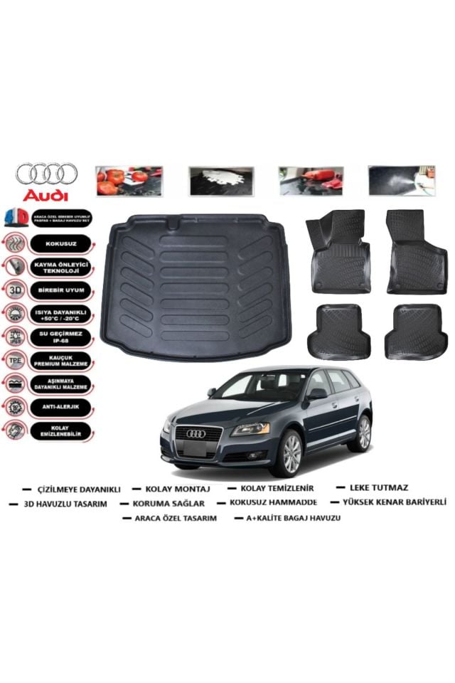 Audi A3 HB 2006 Model Bagaj Havuzu Araca Özel Paspas Takımı Prrox