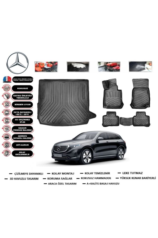 Mercedes EQC 2020 Model Bagaj Havuzu Araca Özel Paspas Takımı kauçuk