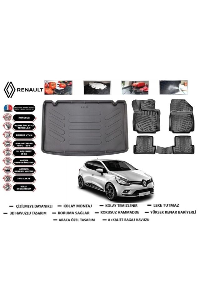 Renault Clio 4 2019 Model Bagaj Havuzu Araca Özel Paspas Takımı Prrox