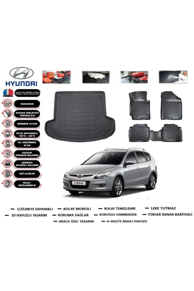 Hyundai i30 SW 2009 Model Bagaj Havuzu Araca Özel Paspas Takımı kauçuk