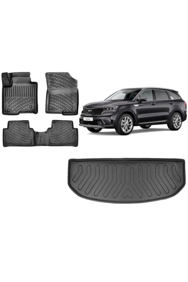 Kia Sorento 2023 (7 KOLTUK) Model 3D Bagaj Havuzu+3D Havuzlu Araca Özel Paspas Takımı