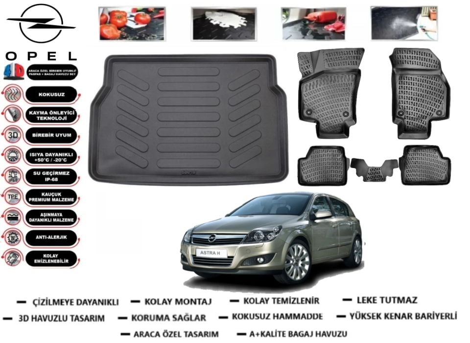 Opel Astra H Hatchback 2004-2012 3D Bagaj Havuzu+3D Araca Özel Paspas Takımı