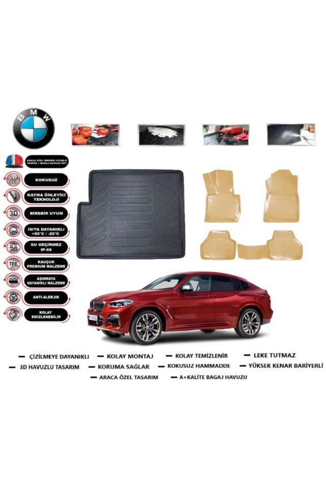 Bmw X4 2017 Model Bagaj Havuzu(paspası)+Araca Özel Bej Paspas Takımı Flex