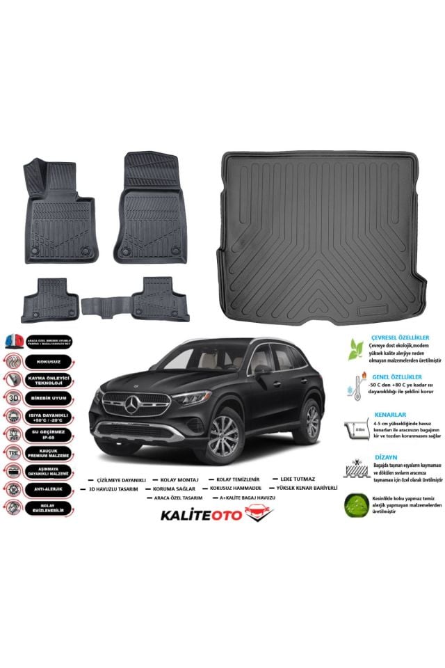 Mercedes Glc Suv 2023 Model Esnek Bagaj Havuzu Araca Özel Siyah Paspas Takımı
