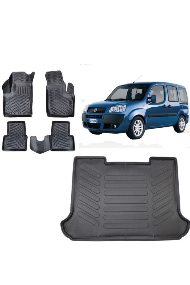 Fiat Doblo 2002 Model 3D Bagaj Havuzu+3D Havuzlu Araca Özel Paspas Takımı