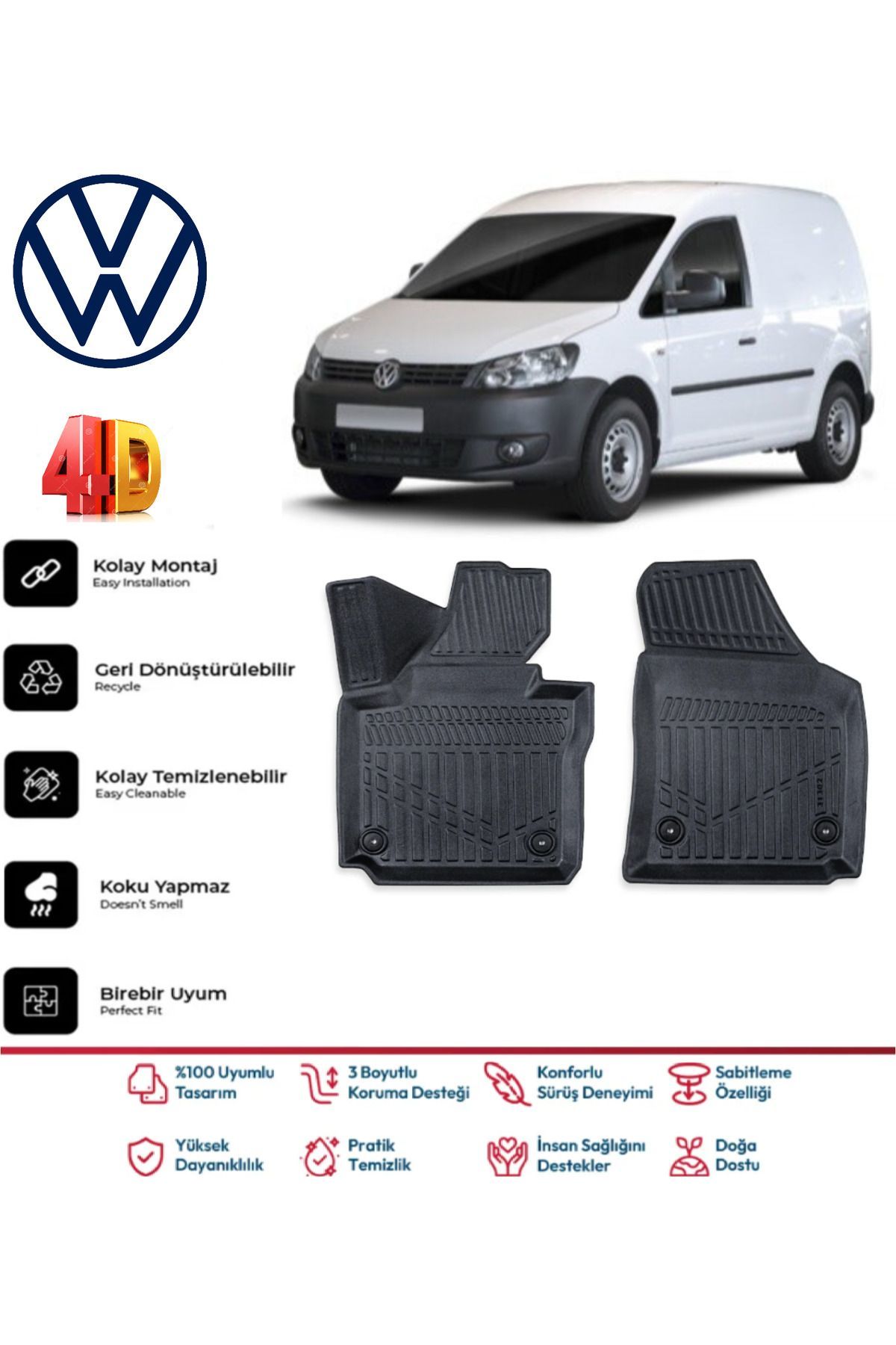 Volkswagen Caddy Panelvan 2019 Model 4D Havuzlu Paspas