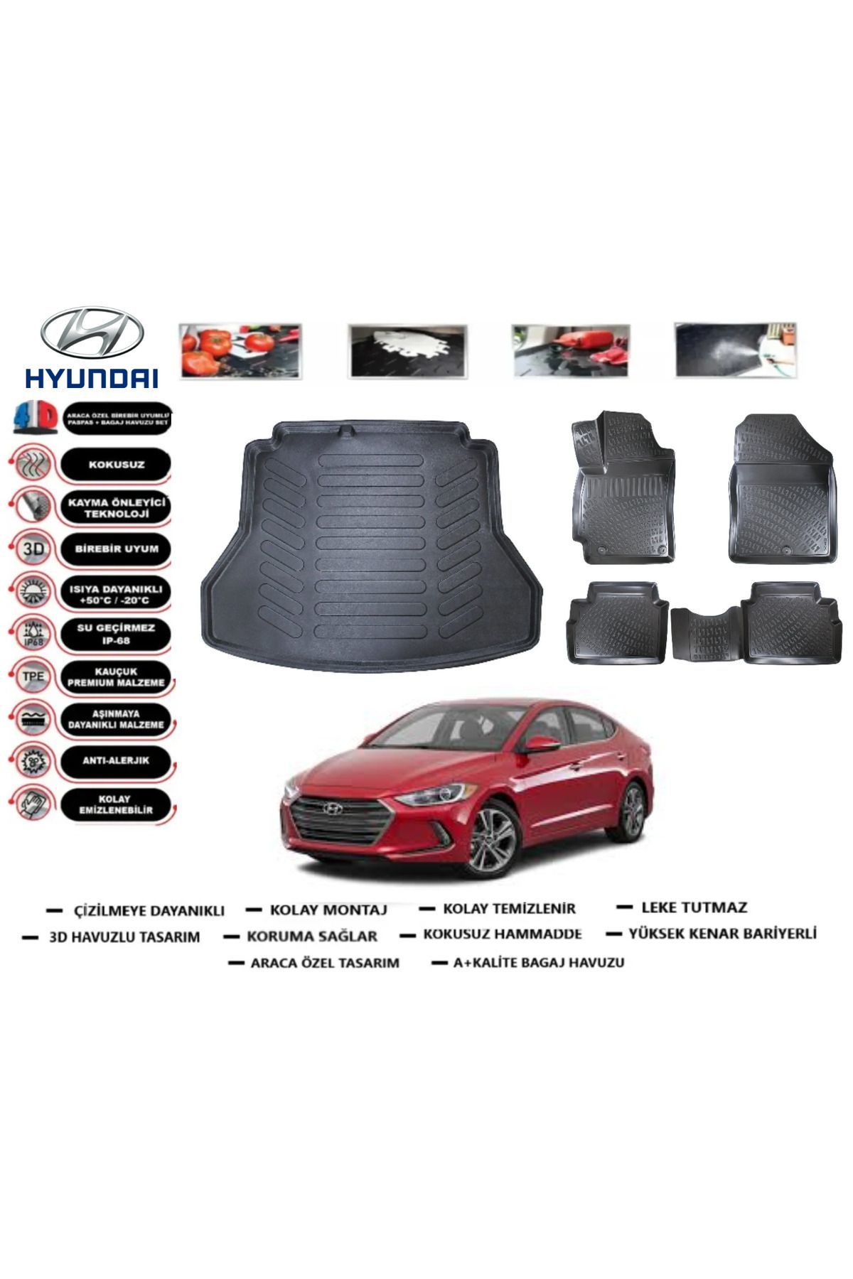 Hyundai Elantra 2020 Model Bagaj Havuzu Araca Özel Paspas Takımı kauçuk