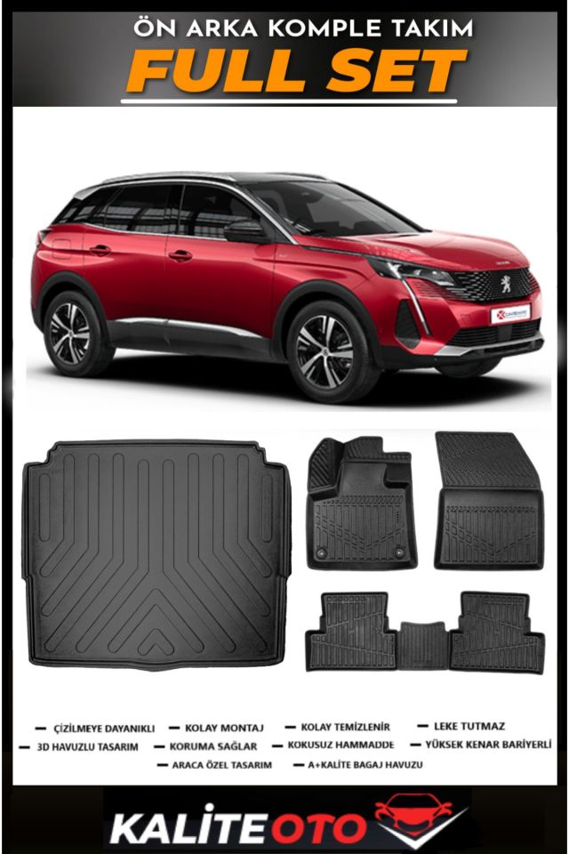 Peugeot 3008 Alt Bagaj Havuzu+4.5D Havuzlu Paspas Seti 2021 Model