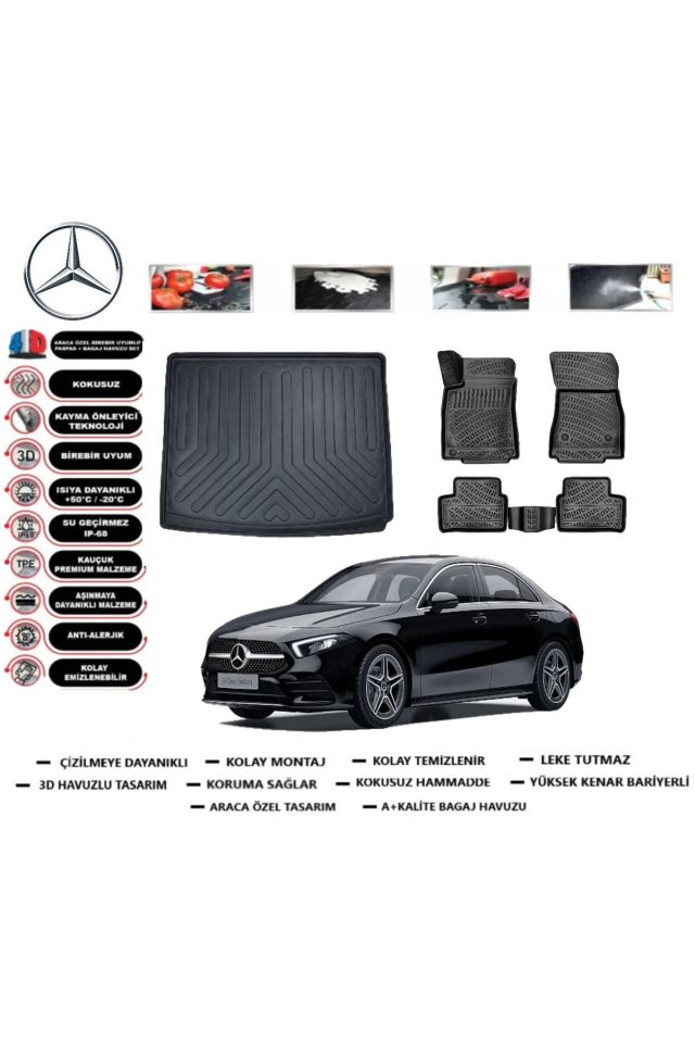 Mercedes A Serisi W177 SD Kulaksız 2022 Model Bagaj Havuzu Araca Özel Paspas Takımı kauçuk