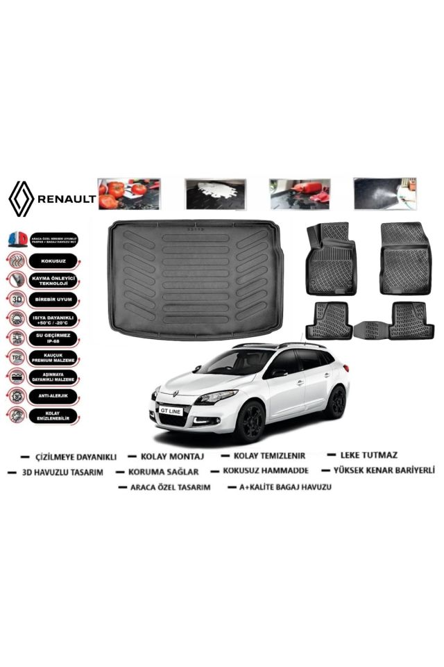 Renault Megane 3 Sport tourer 2015 Model Bagaj Havuzu Araca Özel Paspas Takımı kauçuk