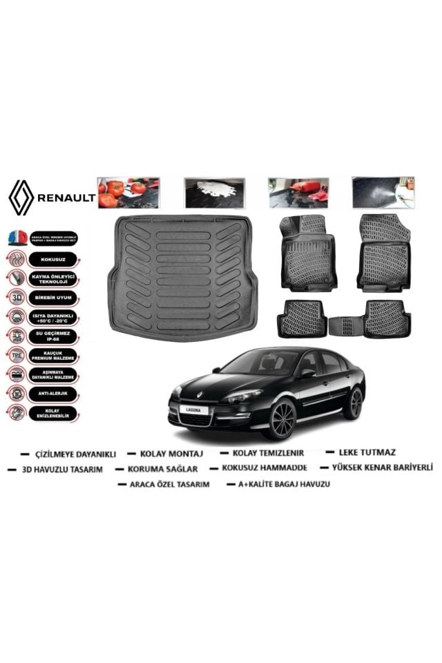 Renault Laguna 3 2010 Model Bagaj Havuzu Araca Özel Paspas Takımı kauçuk
