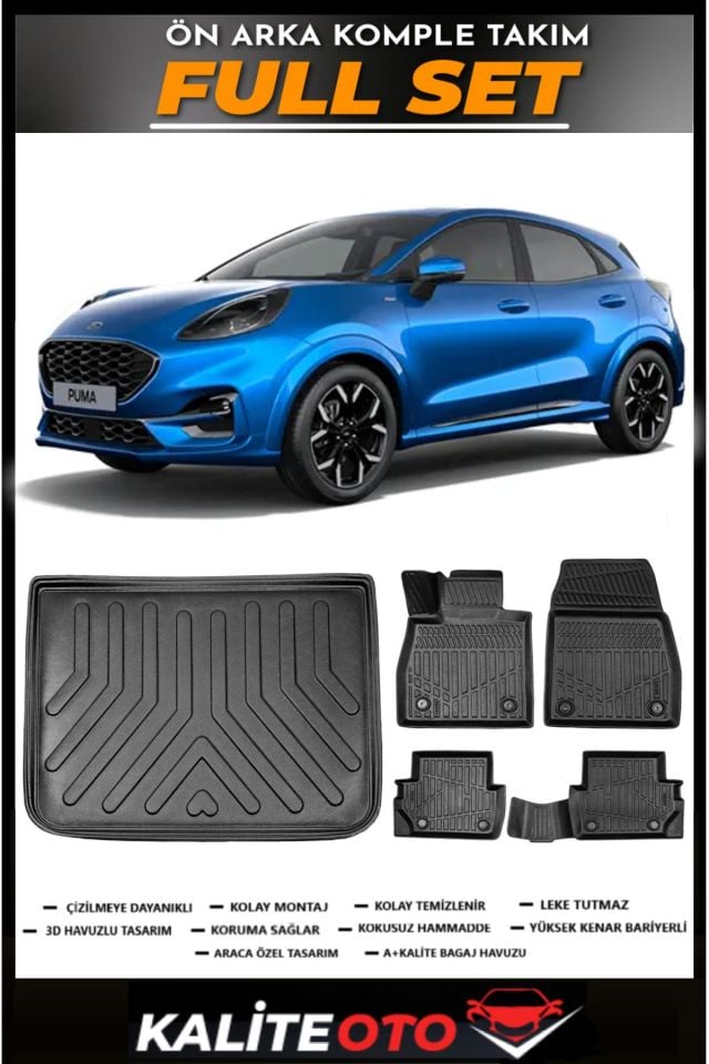 Ford Puma Üst Bagaj Havuzu+4.5D Havuzlu Paspas Seti 2025 Model