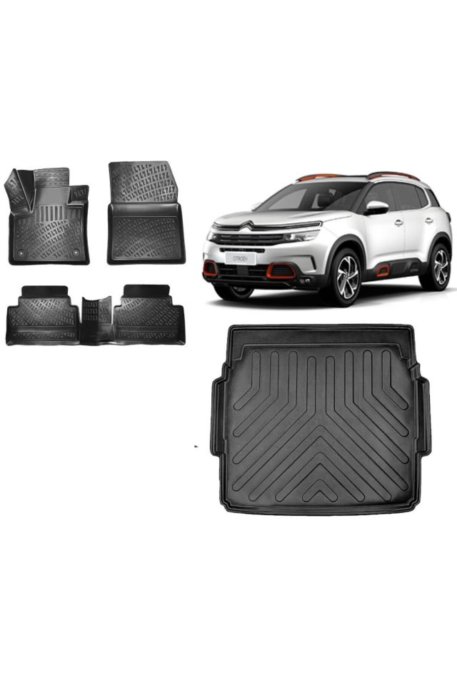 Citroen C5 Aircross 2019 Model ÜST Kademe 3D Bagaj Havuzu+3D Havuzlu Araca Özel Paspas Takımı