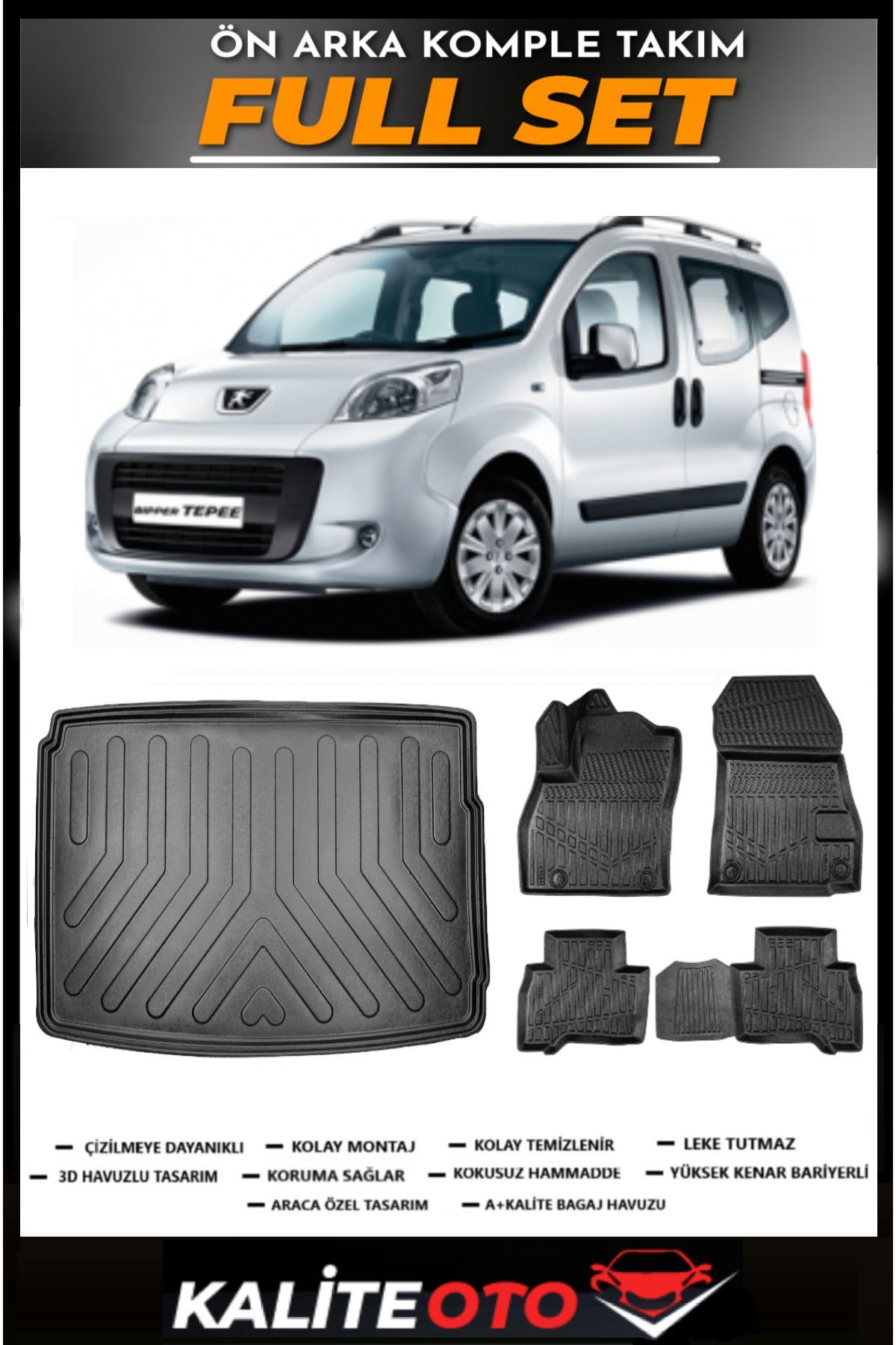 Peugeot Bipper Bagaj Havuzu+4.5D Havuzlu Paspas Seti 2008 Model
